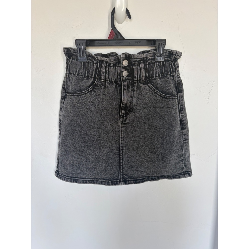 Vilette Black Acid Wash Paperbag Waist Denim Mini Skirt Size 3 26W High Rise